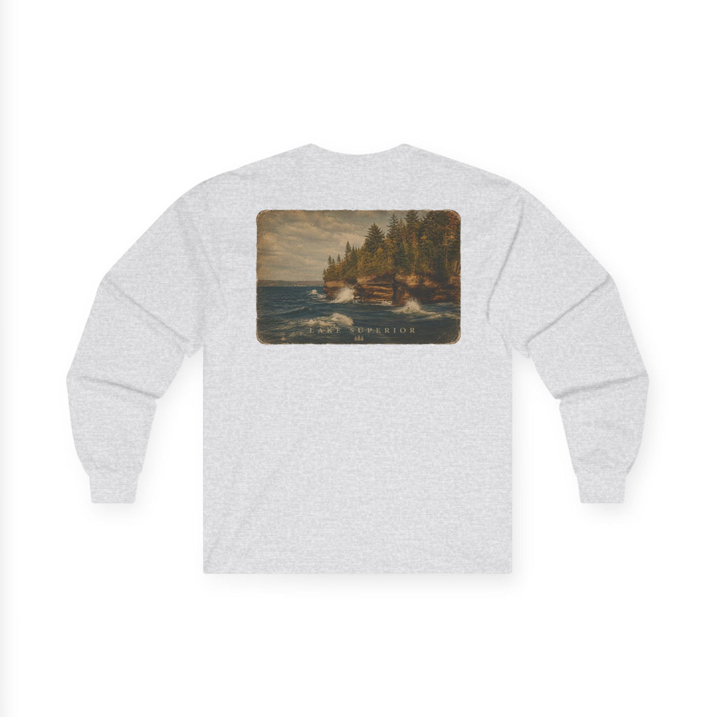 Long Sleeve Tee — Coastal Cabin Landscape Back Print