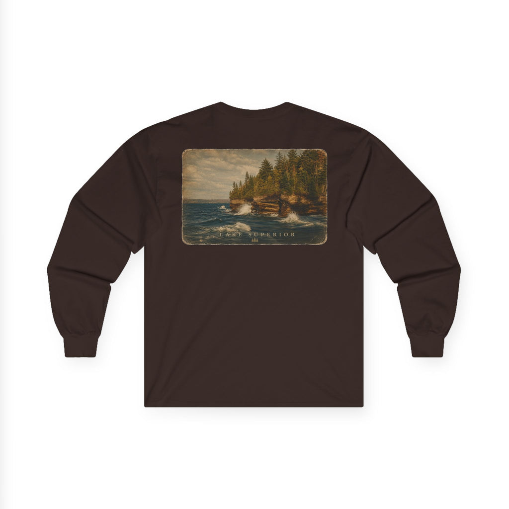 Long Sleeve Tee — Coastal Cabin Landscape Back Print