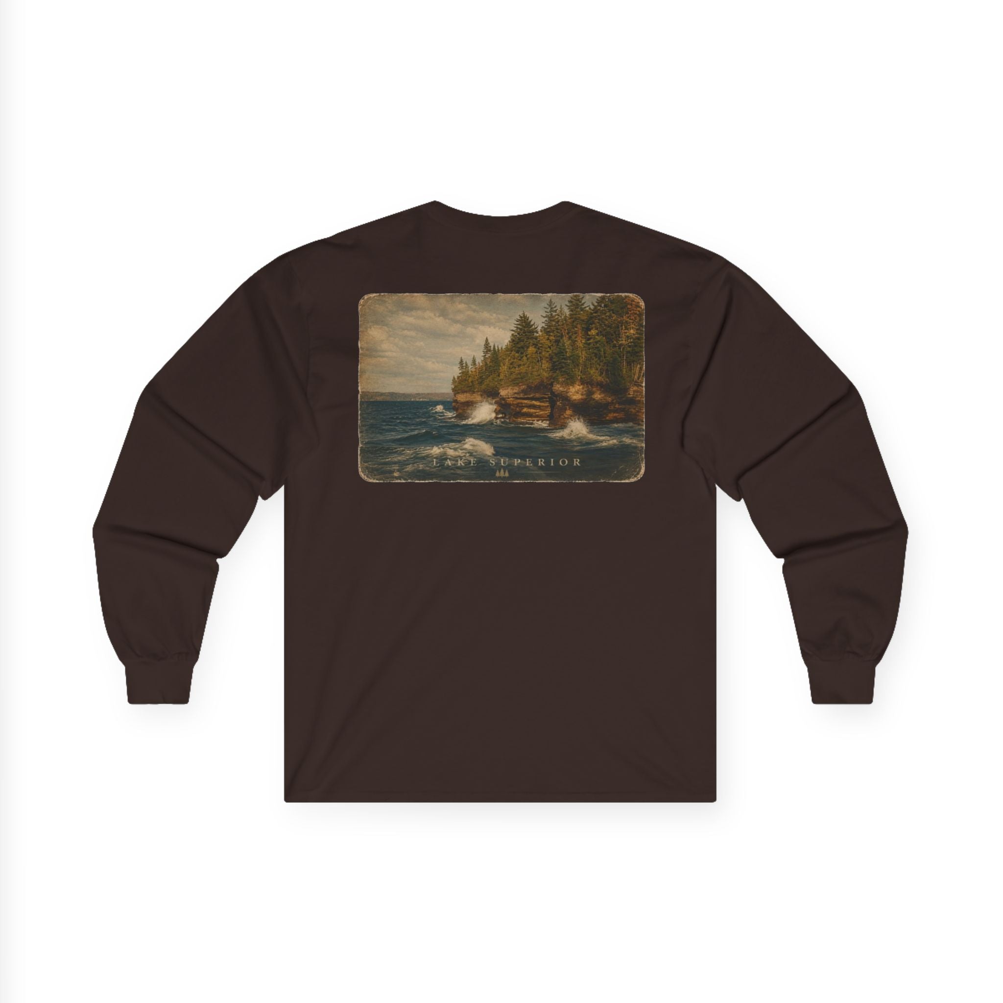 Long Sleeve Tee — Coastal Cabin Landscape Back Print