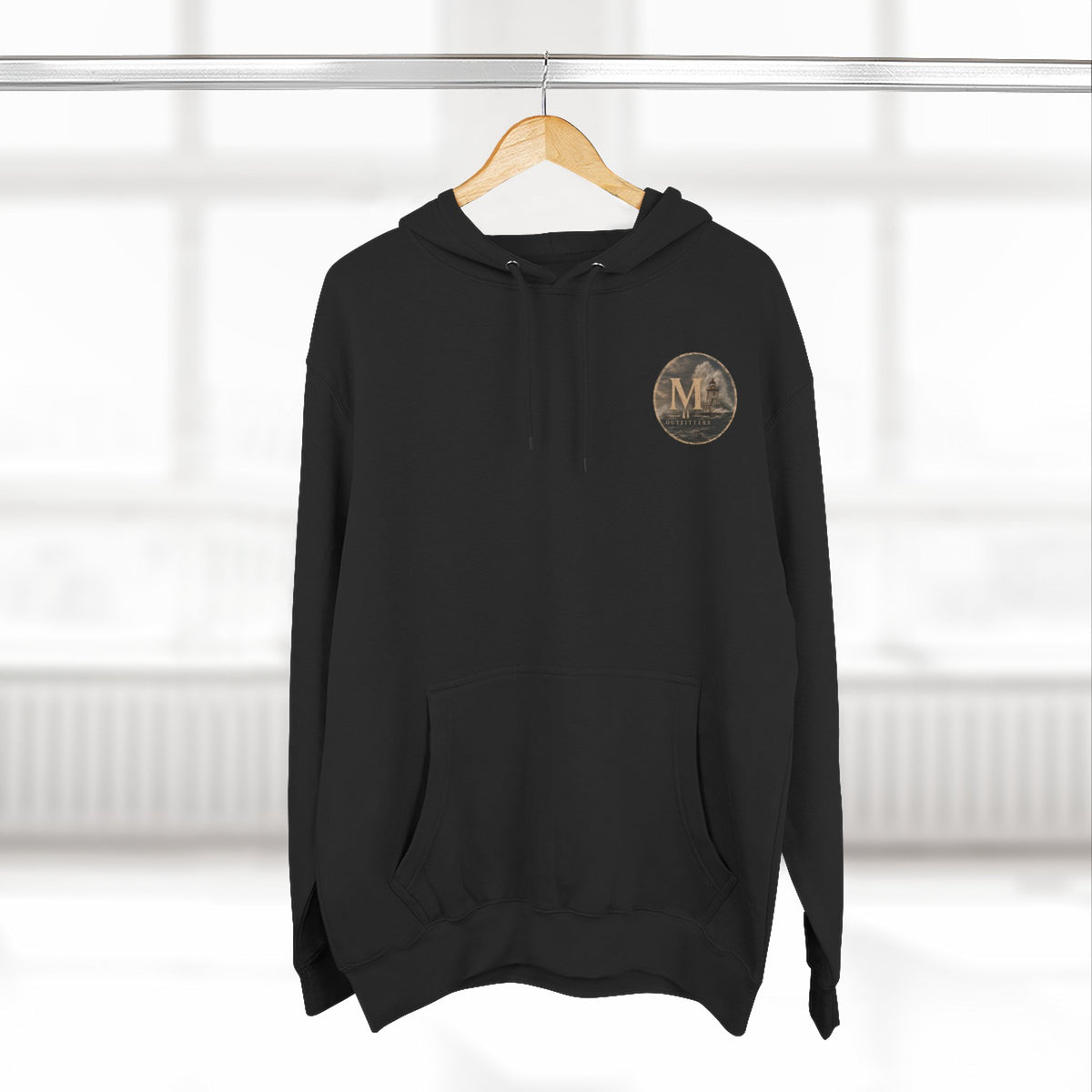 Minimal Monogram Circle Hoodie — Subtle Gold "M" Chest Logo