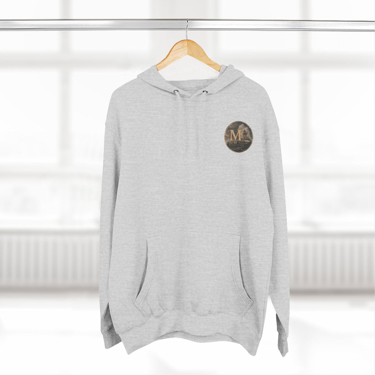 Minimal Monogram Circle Hoodie — Subtle Gold "M" Chest Logo