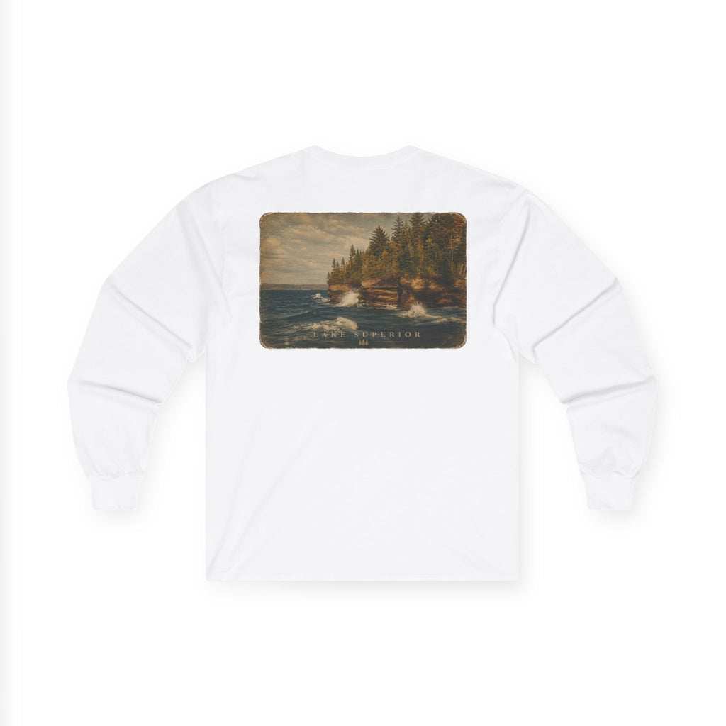Long Sleeve Tee — Coastal Cabin Landscape Back Print