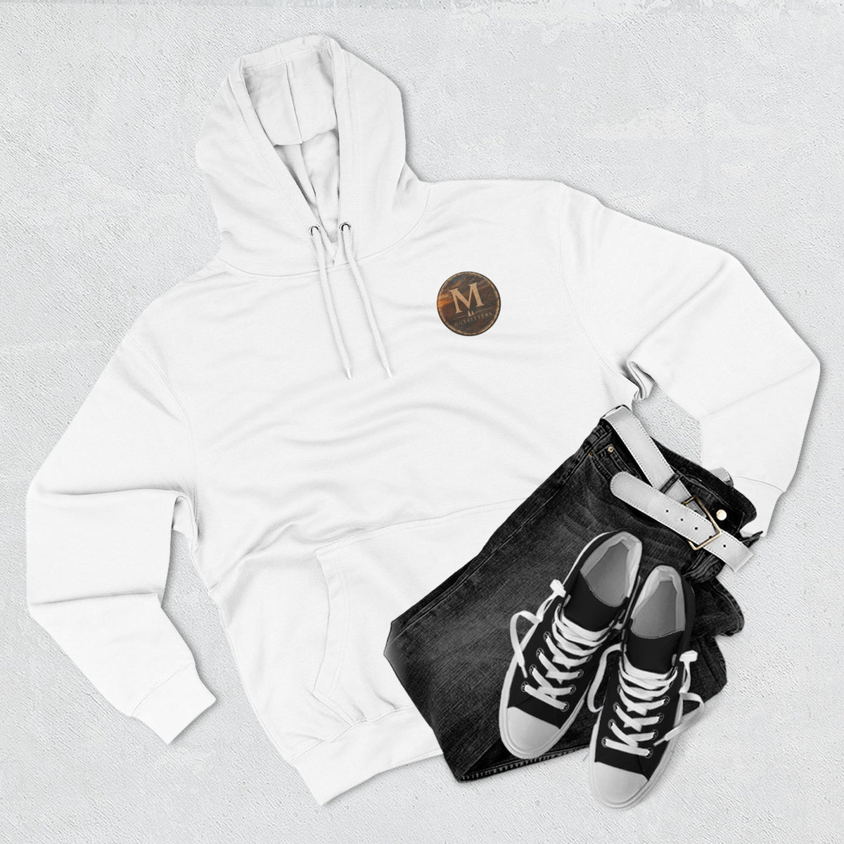 Monogram M Circle Hoodie — Minimalist Initials Fleece Pullover