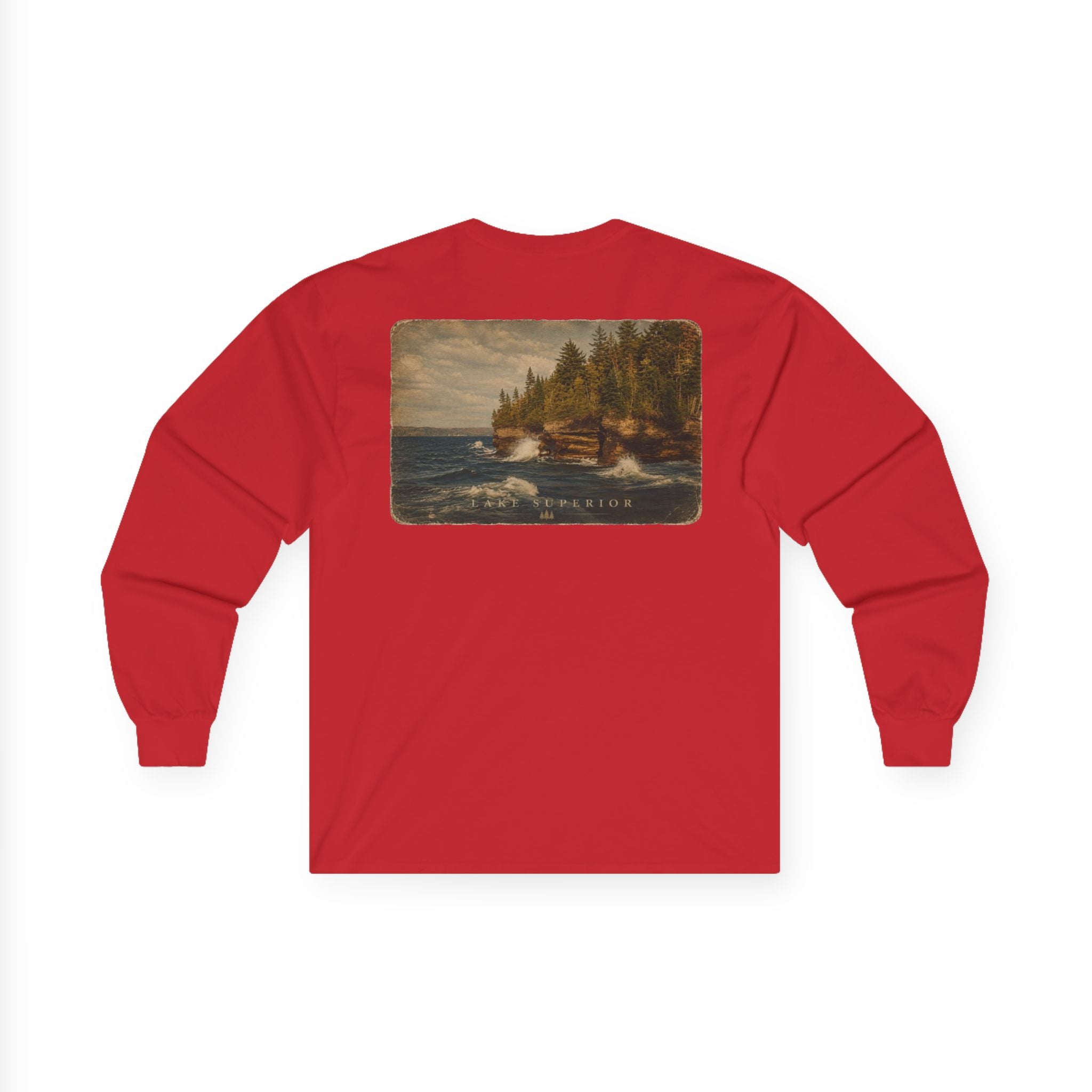 Long Sleeve Tee — Coastal Cabin Landscape Back Print