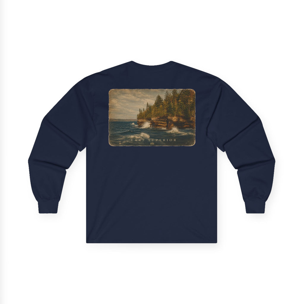 Long Sleeve Tee — Coastal Cabin Landscape Back Print