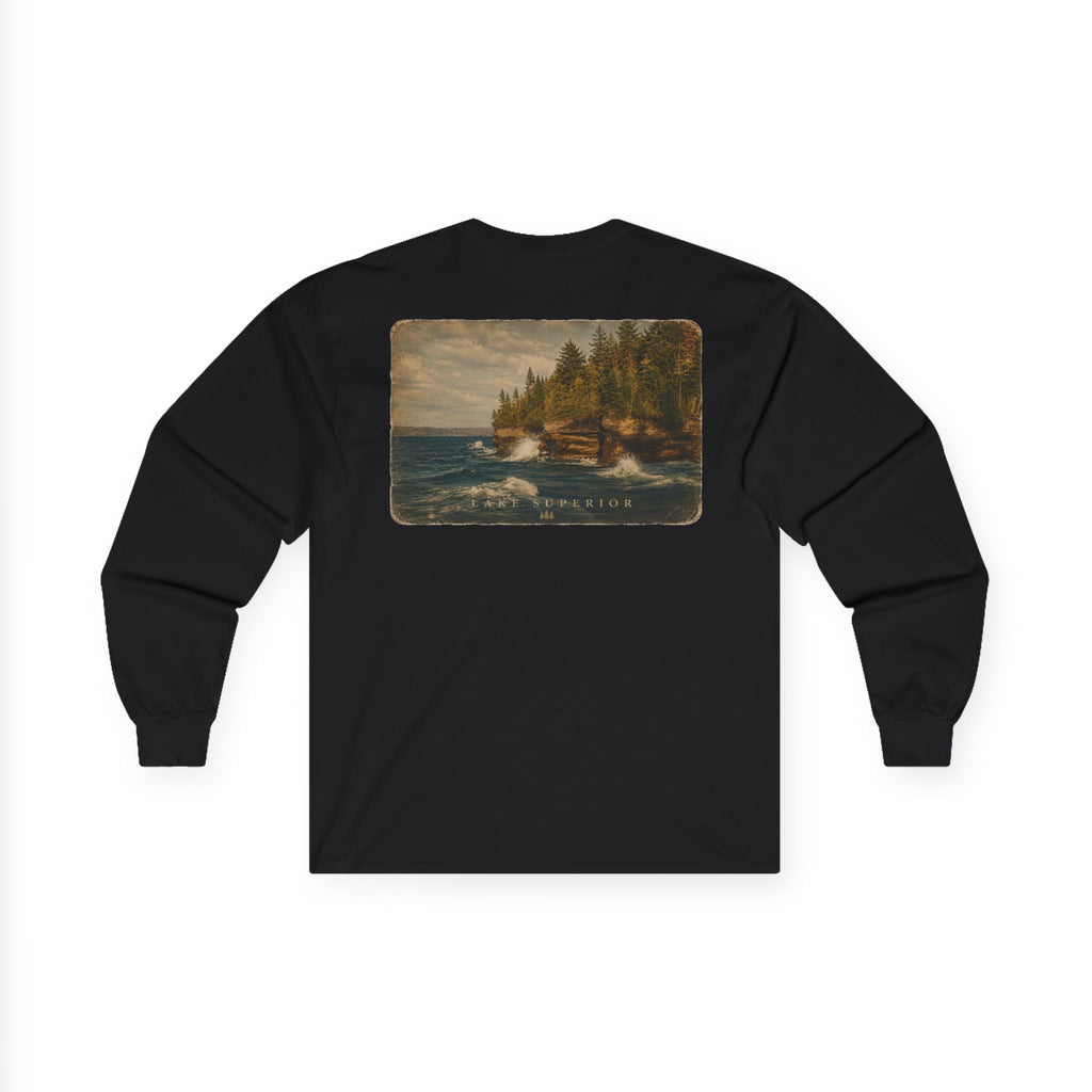 Long Sleeve Tee — Coastal Cabin Landscape Back Print