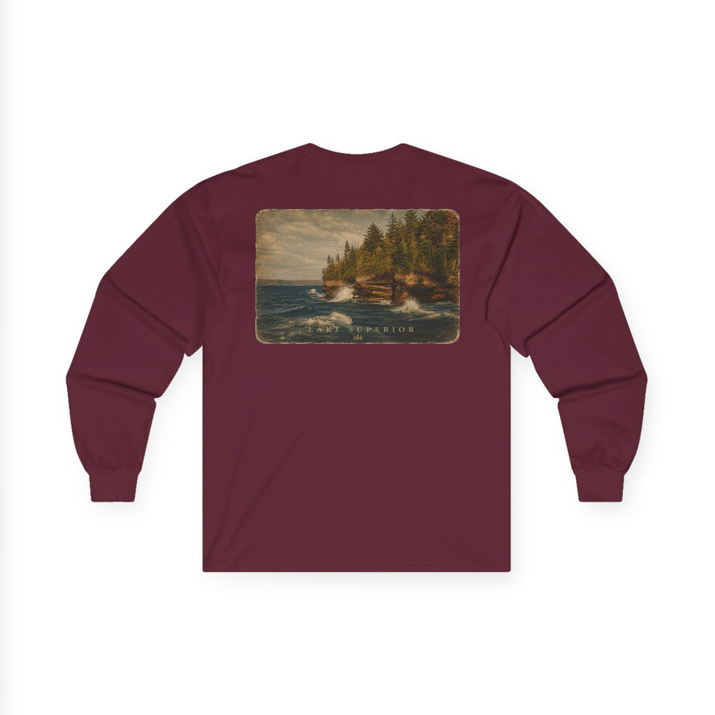 Long Sleeve Tee — Coastal Cabin Landscape Back Print
