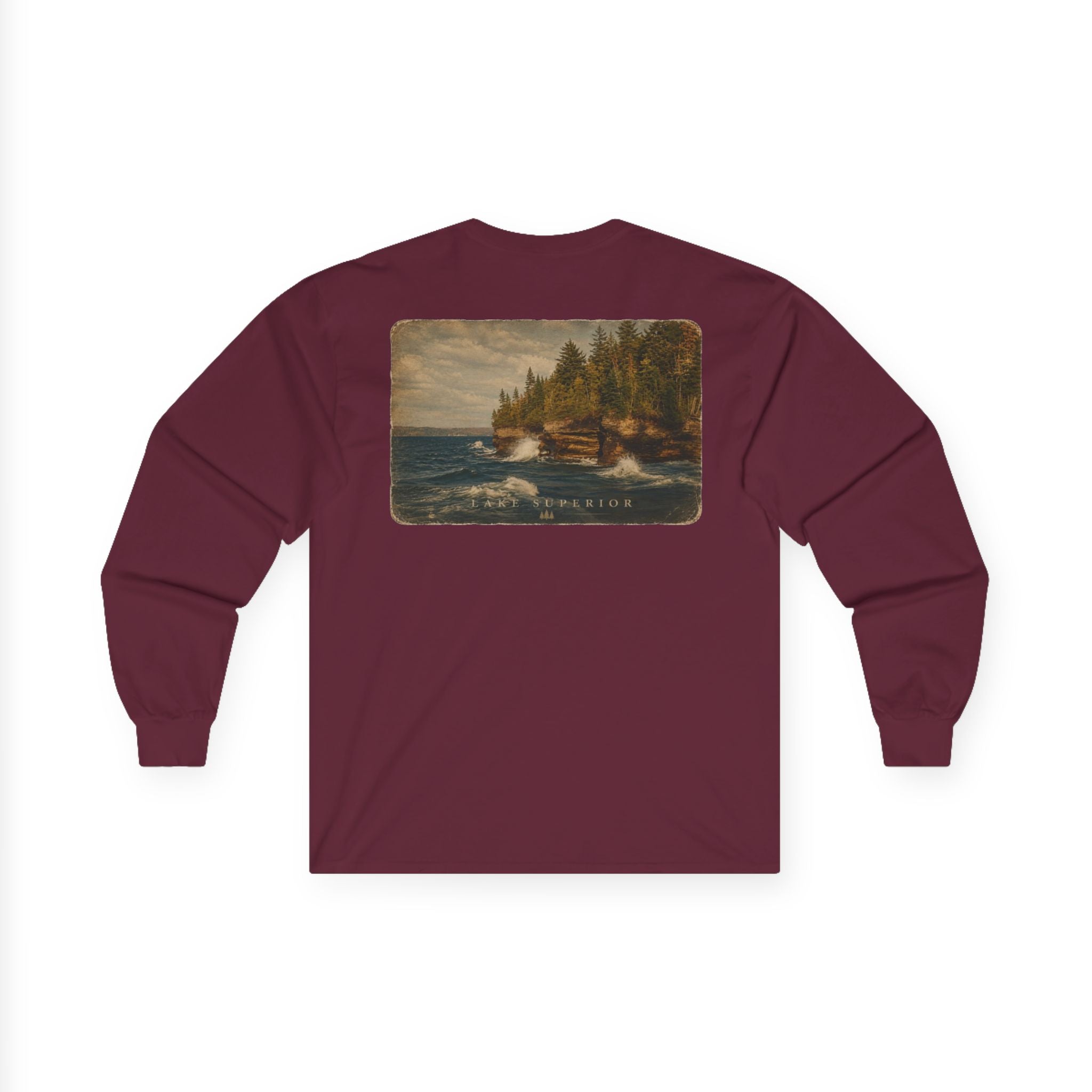 Long Sleeve Tee — Coastal Cabin Landscape Back Print