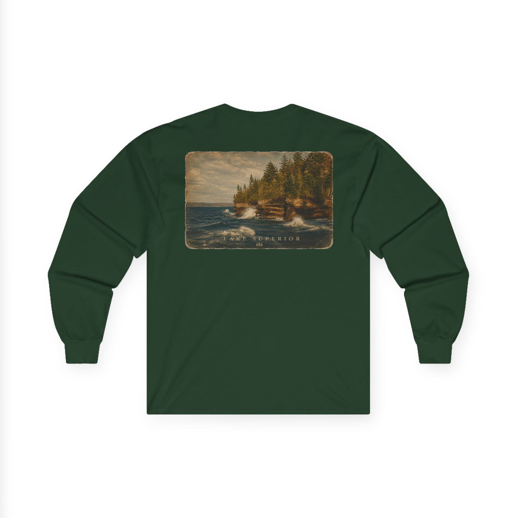 Long Sleeve Tee — Coastal Cabin Landscape Back Print