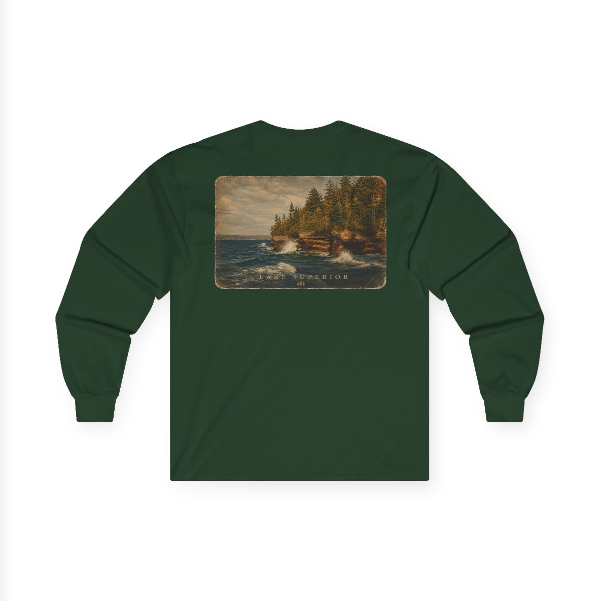 Long Sleeve Tee — Coastal Cabin Landscape Back Print