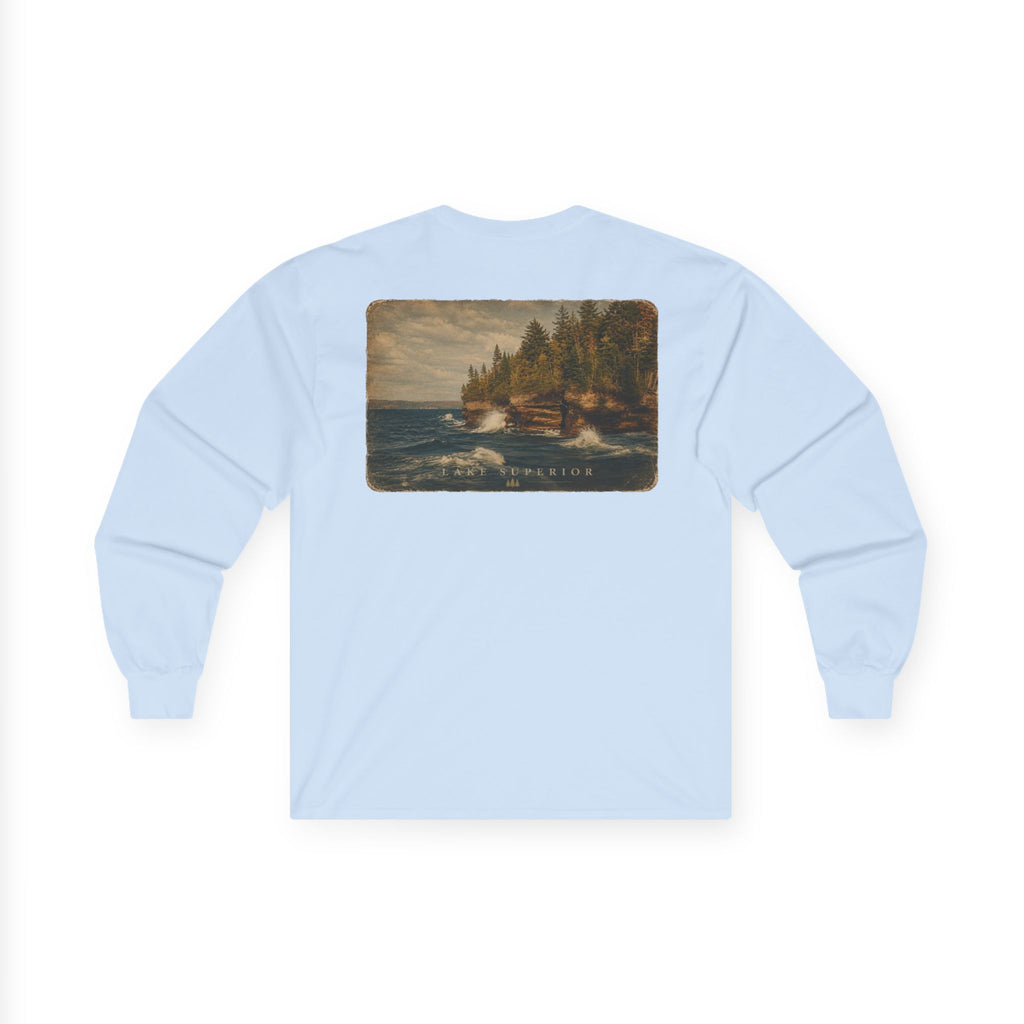 Long Sleeve Tee — Coastal Cabin Landscape Back Print