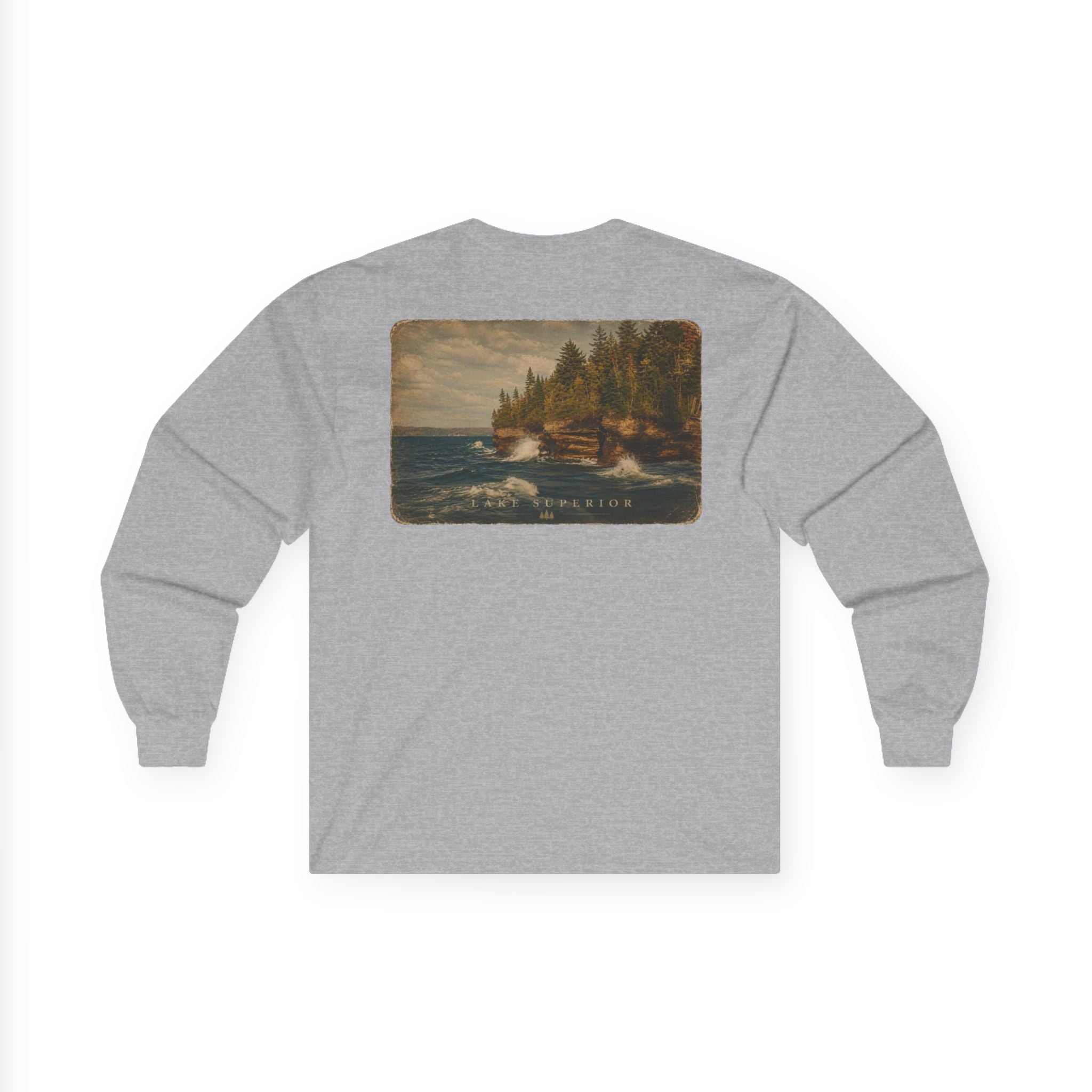 Long Sleeve Tee — Coastal Cabin Landscape Back Print
