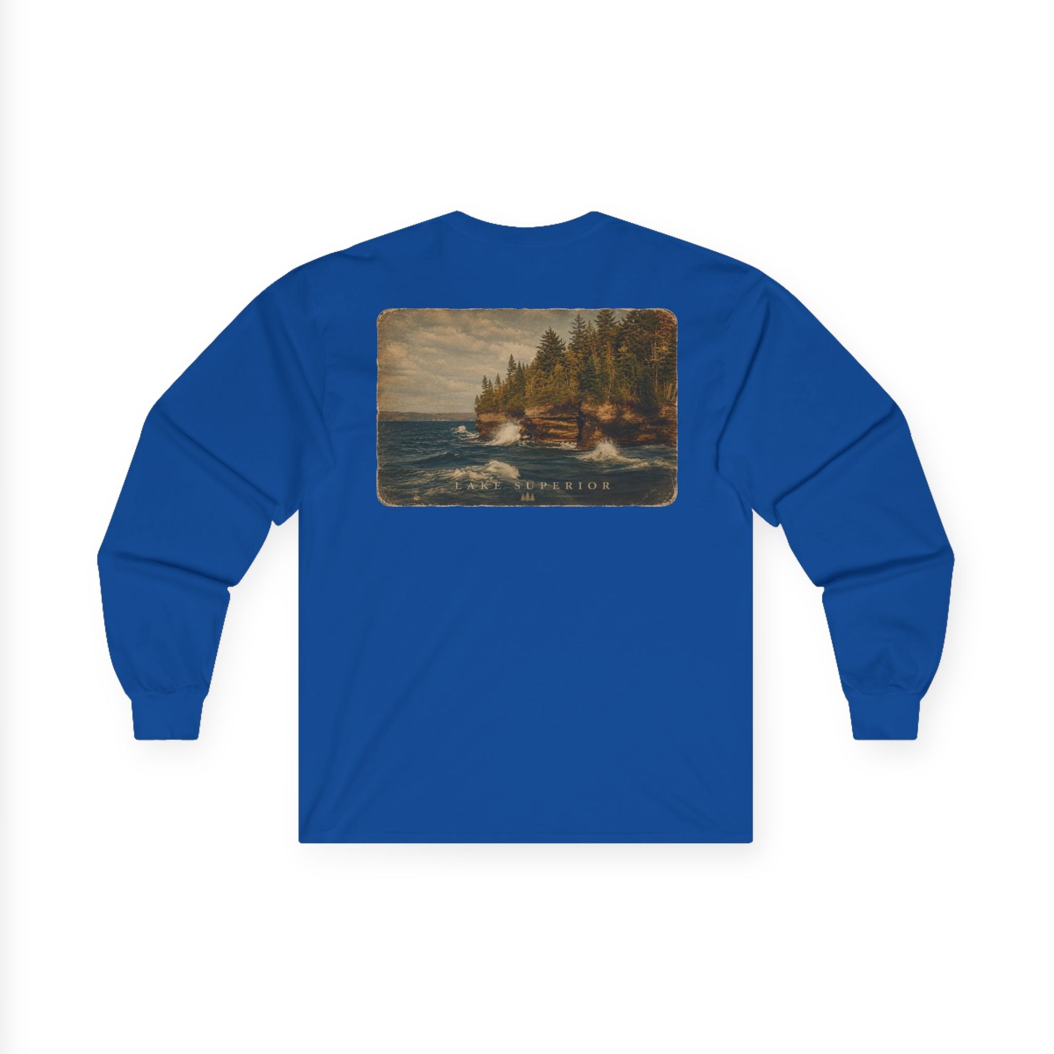 Long Sleeve Tee — Coastal Cabin Landscape Back Print